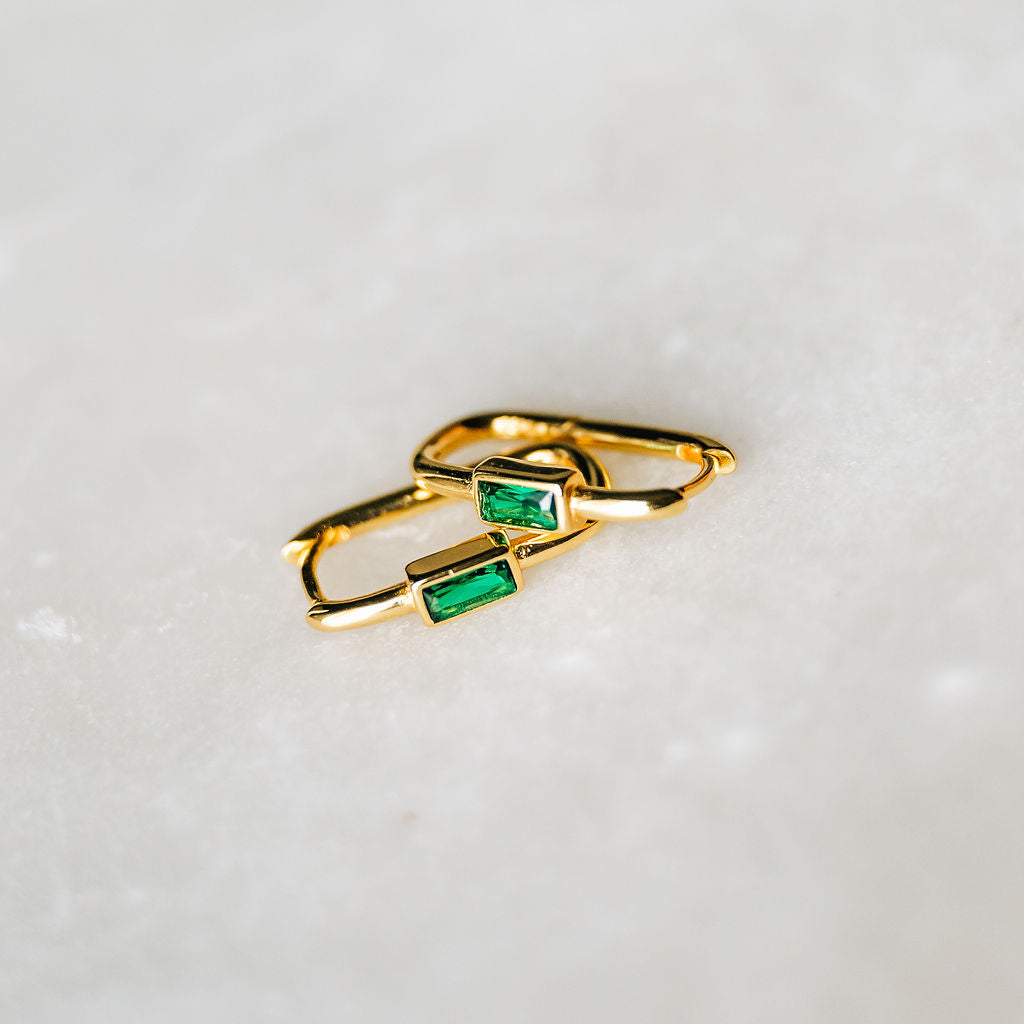 Emerald Baguette Hoop